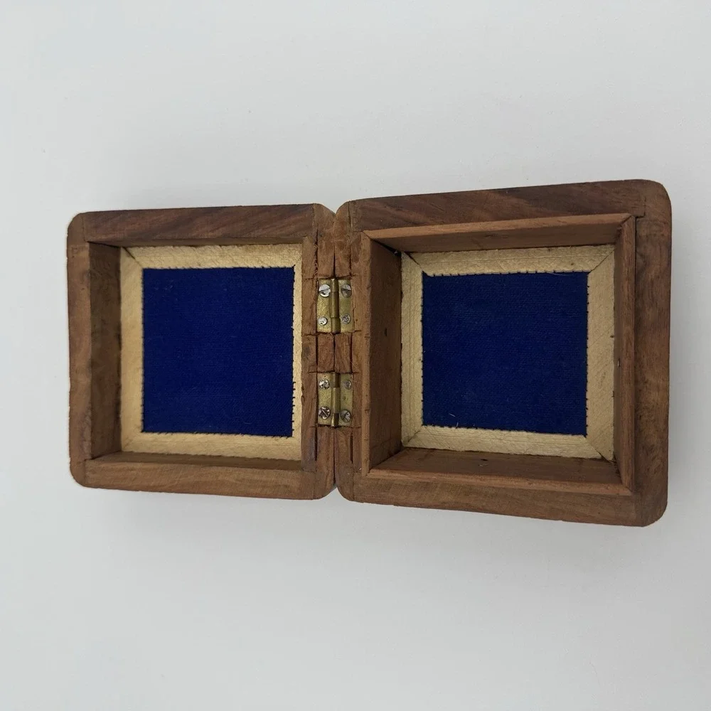 Vintage Wooden Trinket Box Jewelry Hinge Made in India Small Decor 4x4x2.5in